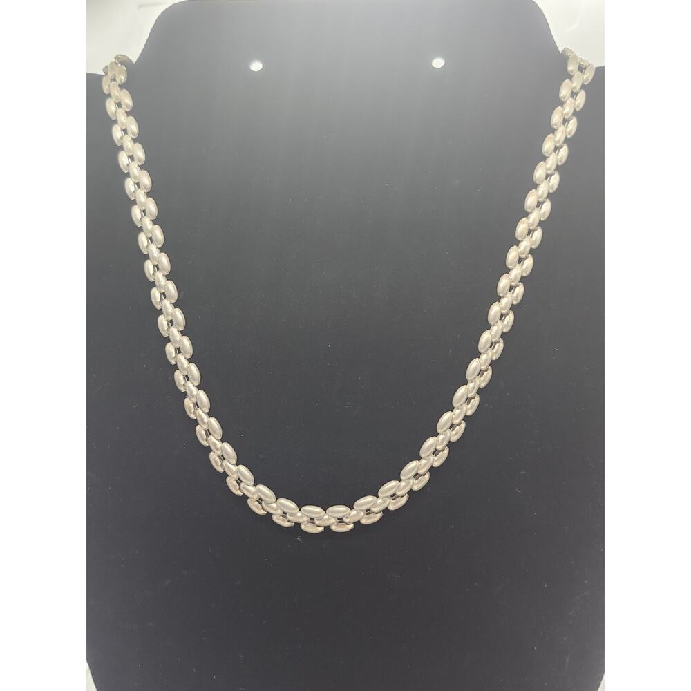 Estate IBB ITALY Sterling Silver 3 row Panther Link Necklace 17" long